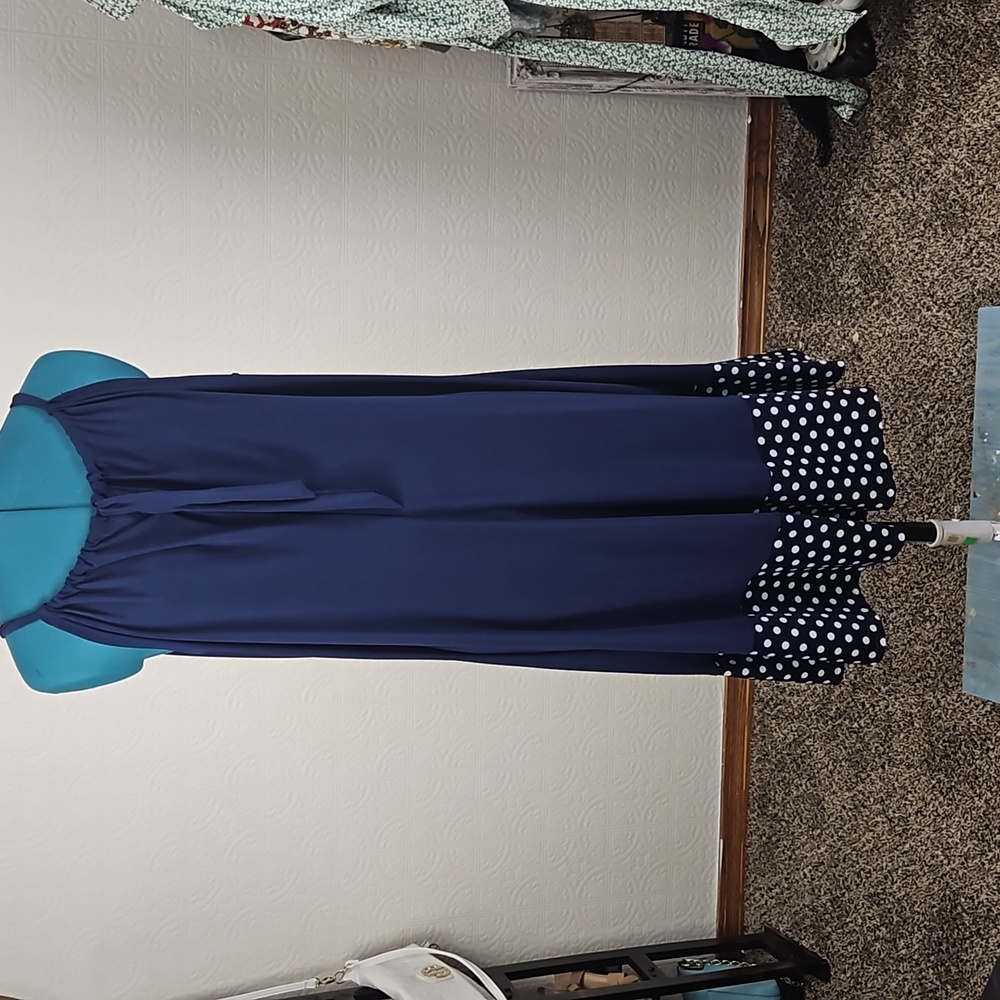 Unknown source -Navi blue with polka dots midi summer dress